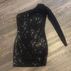 Forever 21 Black Asymmetrical Sequin Bodycon Dress